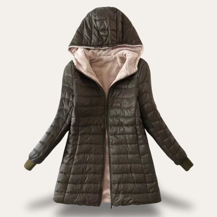 Damen Steppmantel Kapuze Gefüttert Reißverschluss Winterjacke | Vestea
