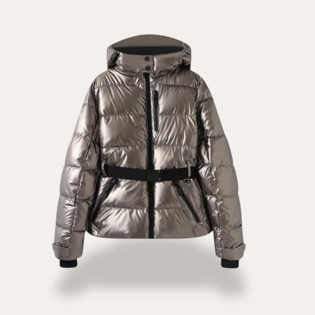Damen Steppjacke Taillengürtel Reißverschluss Kapuze Winterjacke | Vestea