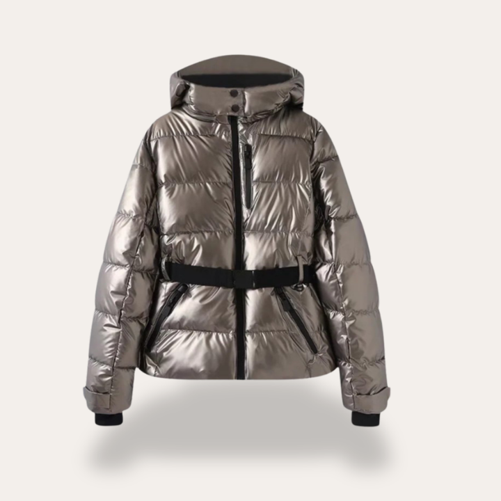 Damen Steppjacke Taillengürtel Reißverschluss Kapuze Winterjacke | Vestea