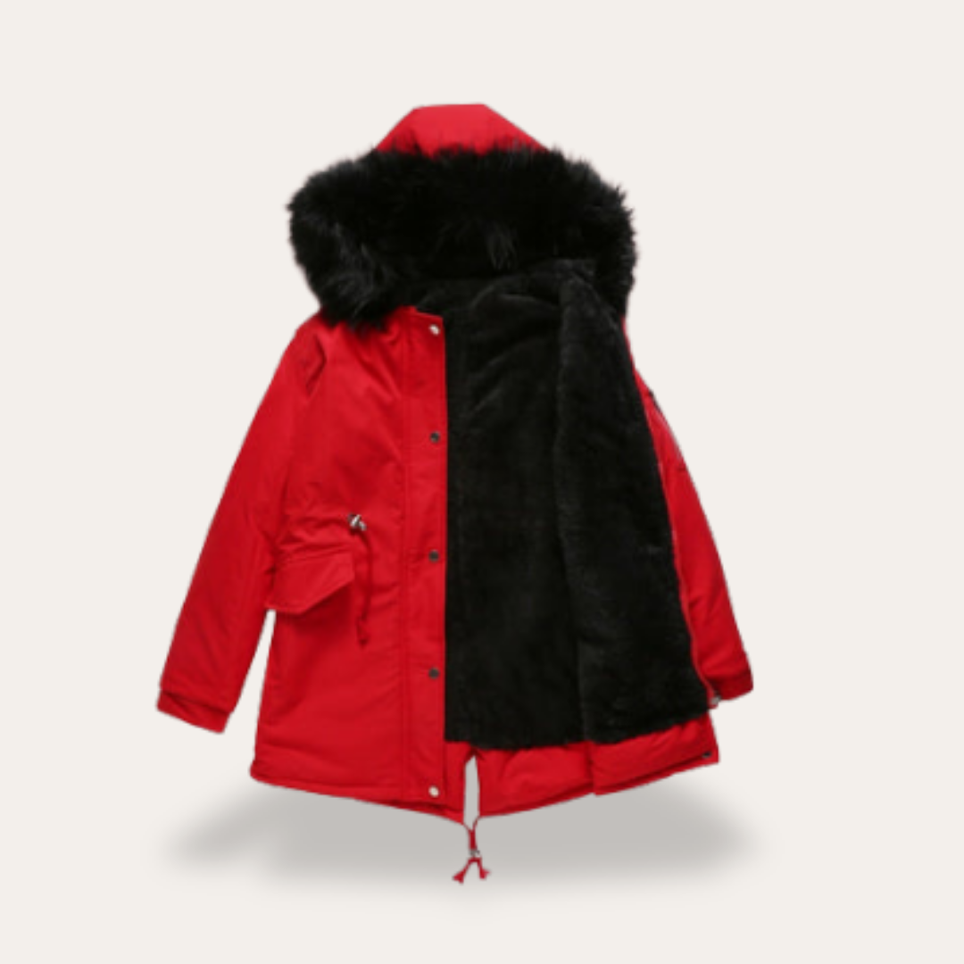Damen Winterparka mit Kapuze Kunstfell Futter Reißverschluss Taschen | Vestea