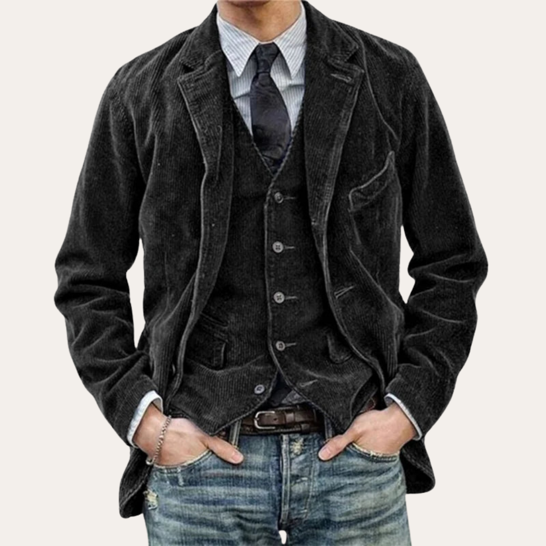 Herren Cord Sakko Set 3-teilig Slim Fit Blazer Anzug | Vestea