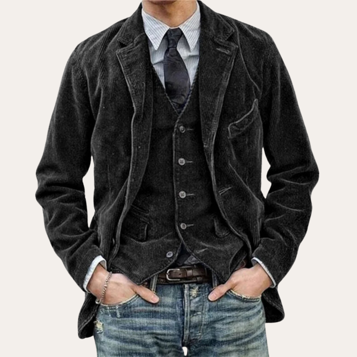Herren Cord Sakko Set 3-teilig Slim Fit Blazer Anzug | Vestea