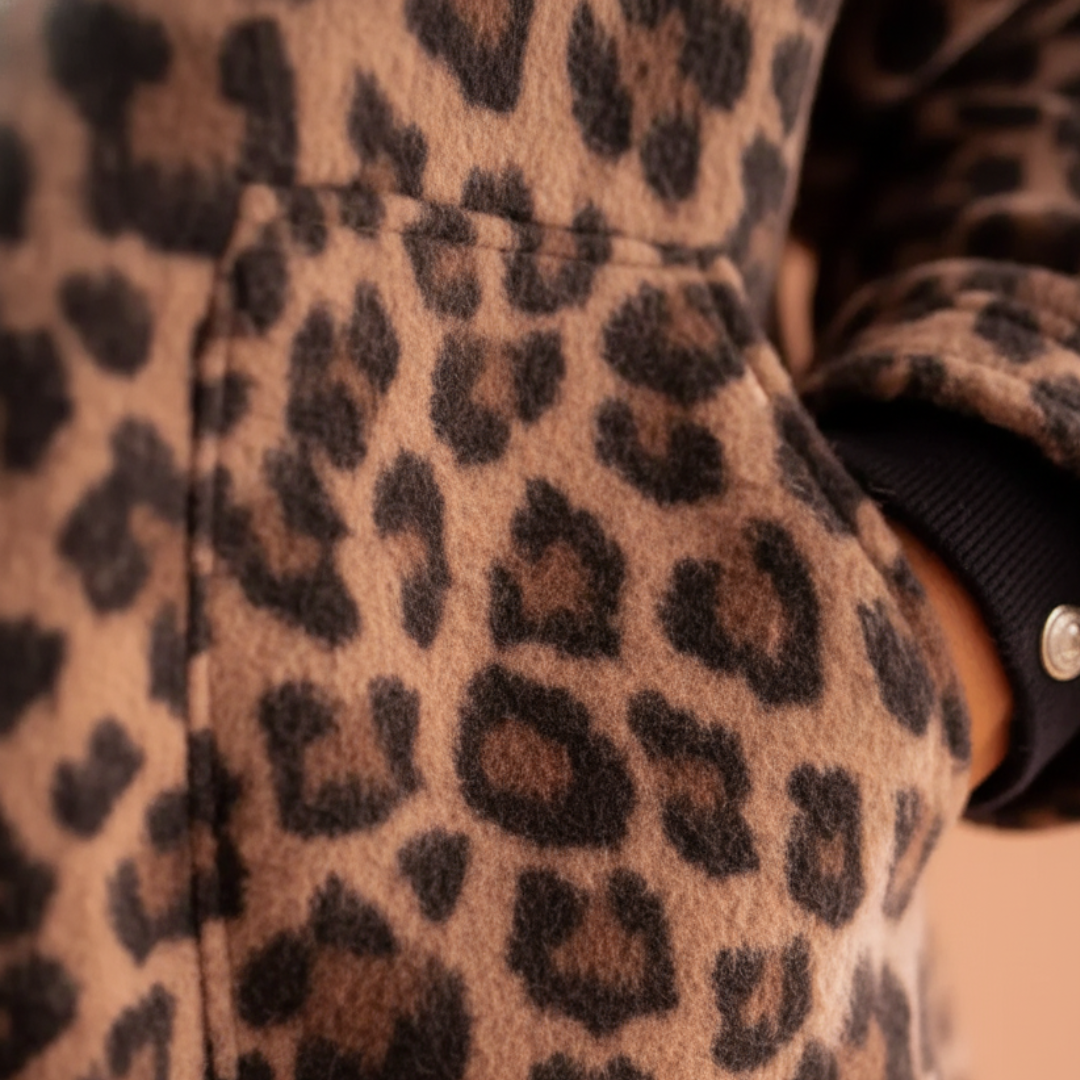 Damenjacke Leopard-Print Shacket aus Wollmischung Oversize | Vestea