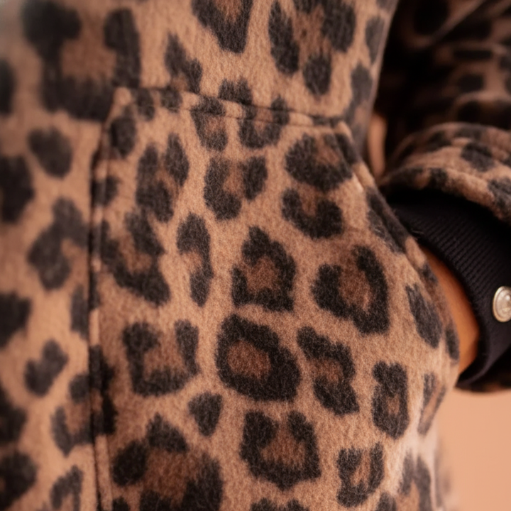 Damenjacke Leopard-Print Shacket aus Wollmischung Oversize | Vestea