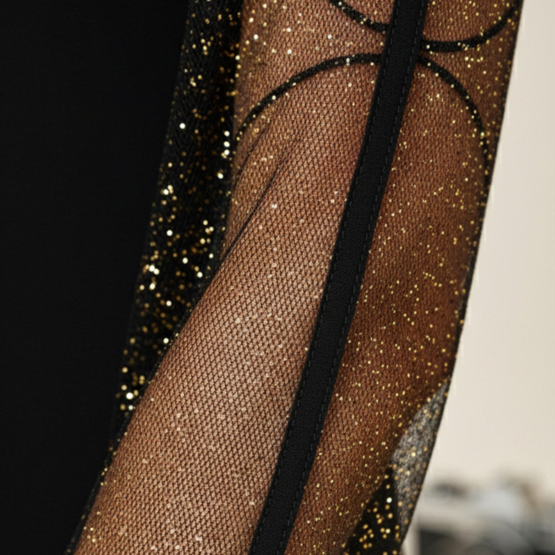 Robe de soirée col en V à manches longues en tulle transparent à paillettes pour femme noire