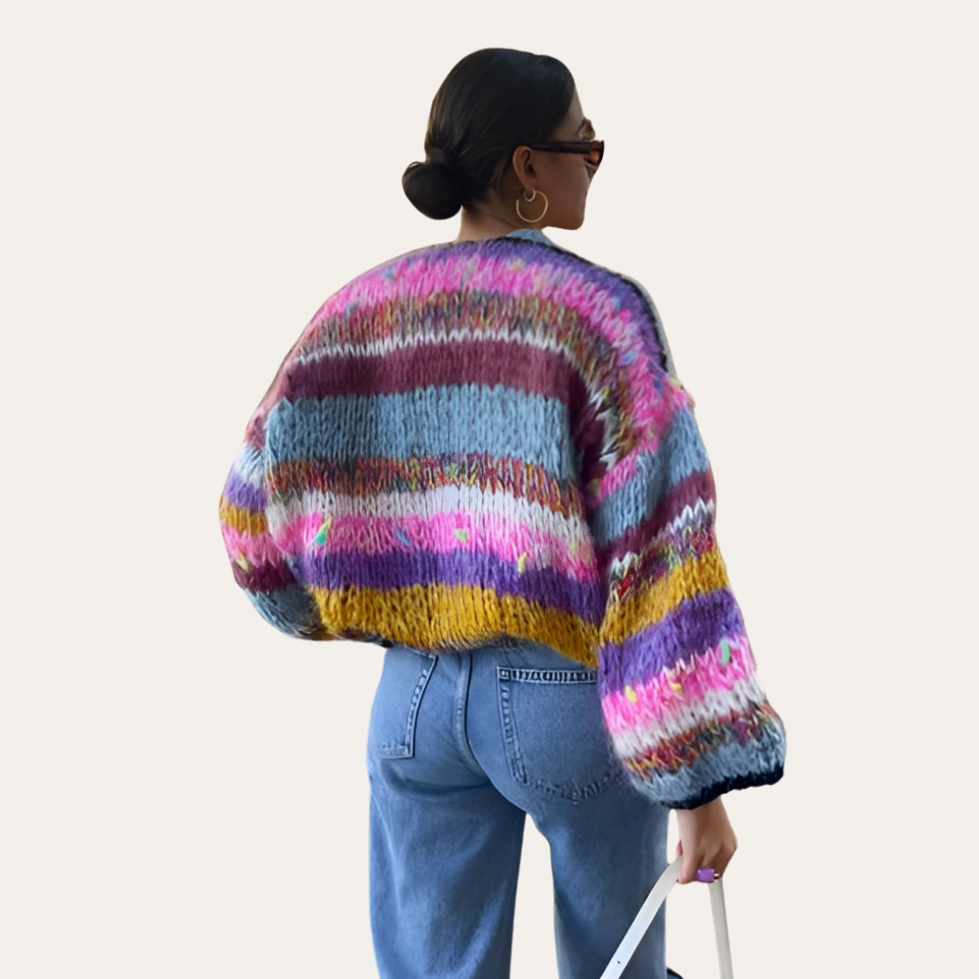 Damen Strickjacke mit Ballonärmeln Kurz Cardigan | Vestea