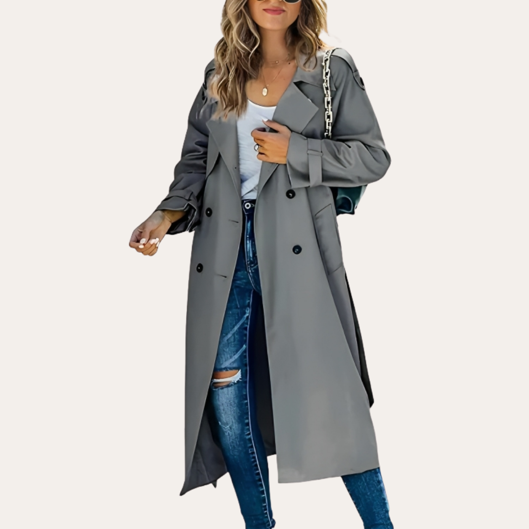 Damen Trenchcoat lang zweireihig mit Gürtel | Vestea