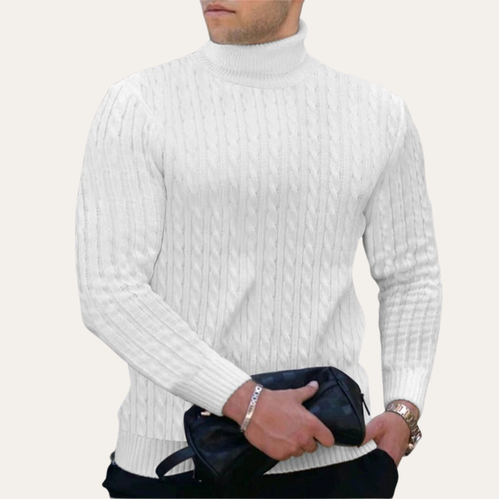 Herren Rollkragenpullover Zopfmuster Strickpullover Langarm Slim Fit | Vestea
