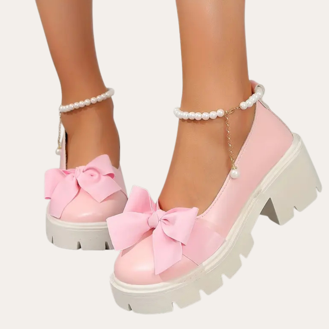 Orthopädische Plateau-Schuhe mit Schleife und Perlen für Damen | Vestea
