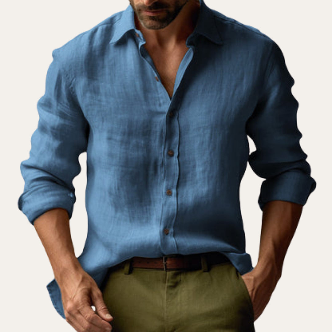 Herren Leinenhemd Langarm Freizeit Regular Fit | Vestea