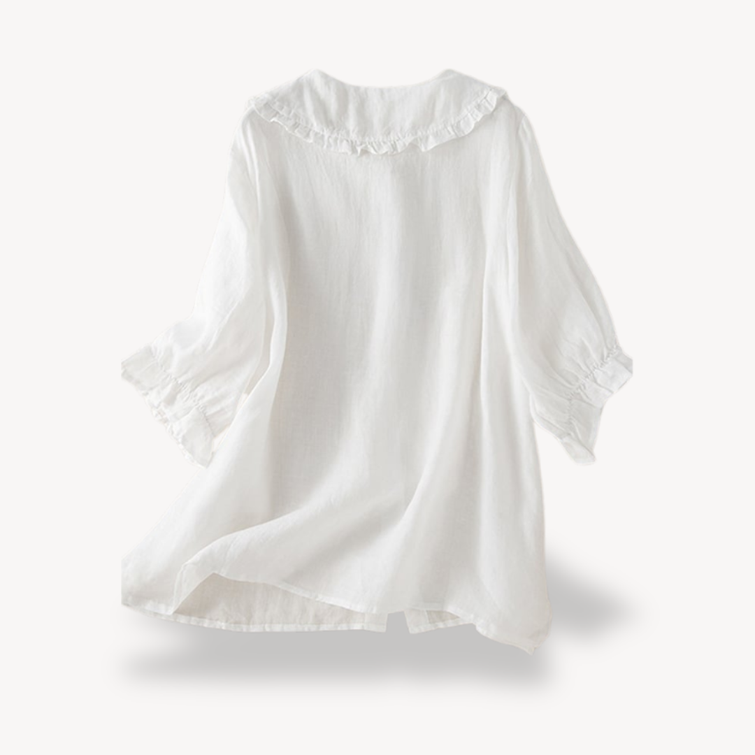 Vestea | Damen Leinenbluse mit Rüschenkragen – 3/4-Ärmel, Atmungsaktiv & Leicht