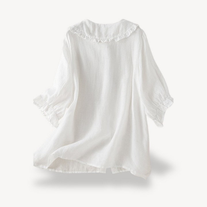 Vestea | Damen Leinenbluse mit Rüschenkragen – 3/4-Ärmel, Atmungsaktiv & Leicht