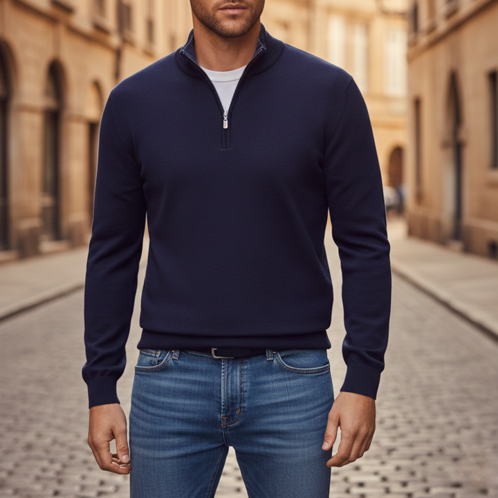 Herren-Feinstrickpullover mit halbem Reißverschluss | Vestea