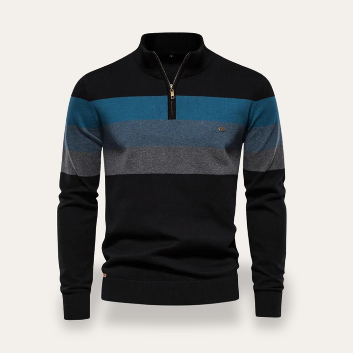 Herren Pullover Halbzip Streifenmuster Feinstrick Materialmix | Vestea