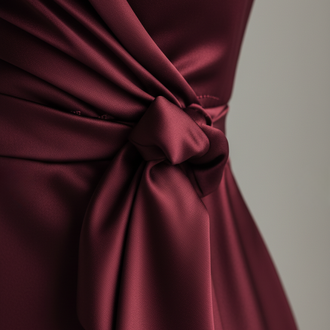 Robe midi portefeuille en satin bordeaux pour femme