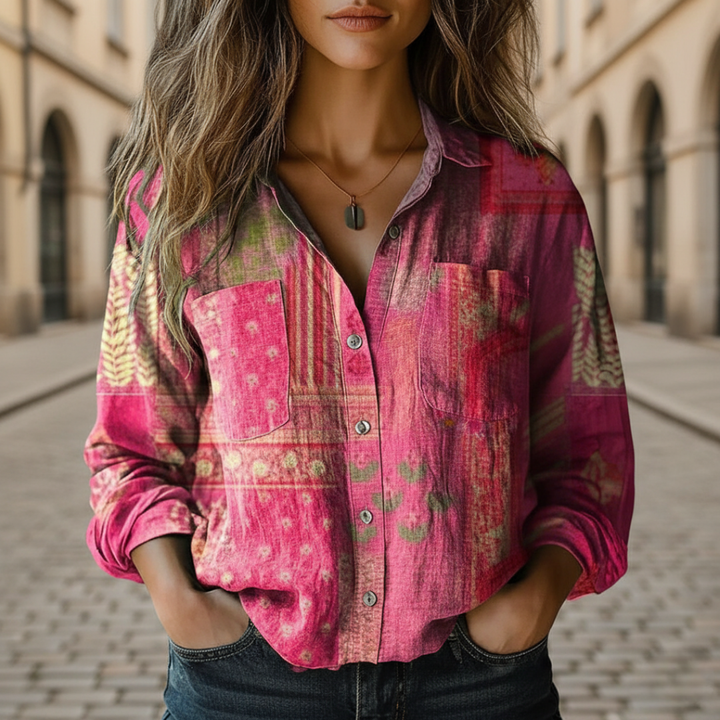 Damen Bluse Floral Print Langarm | Vestea