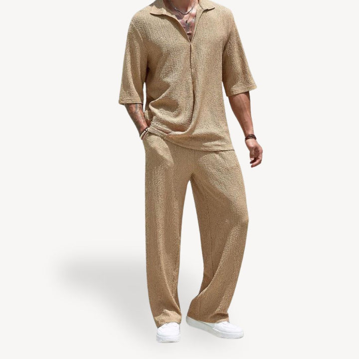 Herren Leinen-Strickhosen- und Hemdenset | Vestea