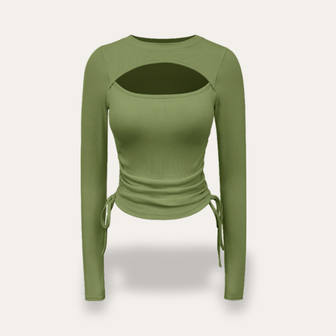 Damen Langarmshirt mit Cut Out und Raffung | Vestea