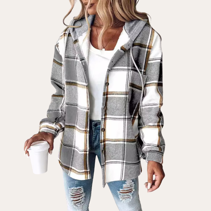 Damen Karierte Kapuzenjacke Flanell Jacke Langarm | Vestea