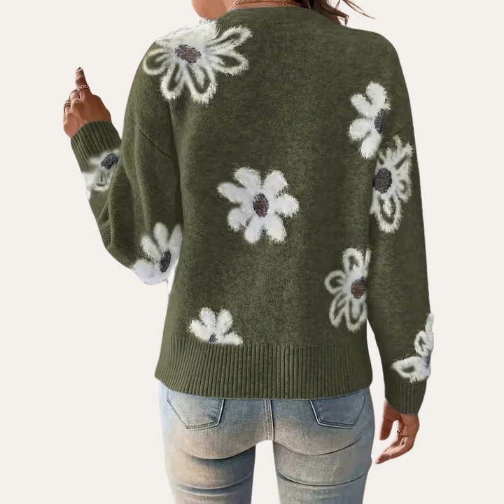 Damen Strickjacke Mixmaterial Blumenmuster | Vestea