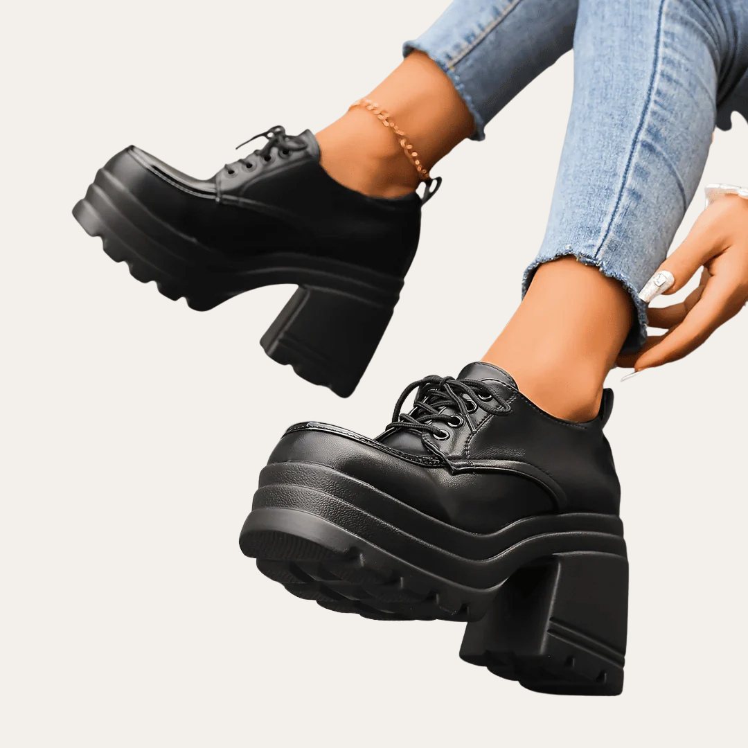 Orthopädische Damen Plateauschuhe Schnürung Kunstleder Absatz | Vestea
