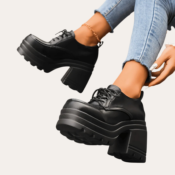 Orthopädische Damen Plateauschuhe Schnürung Kunstleder Absatz | Vestea