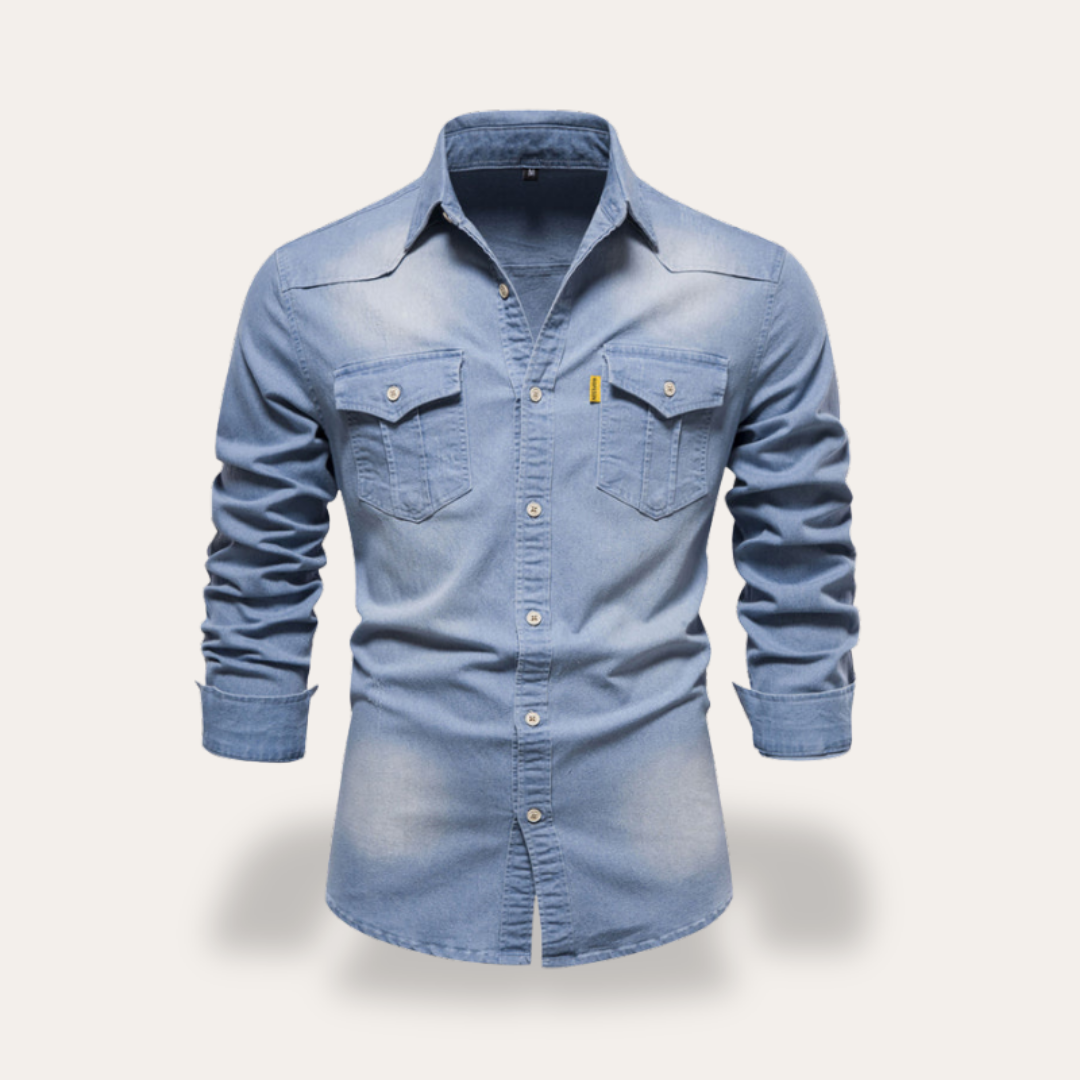 Herren Jeanshemd Langarm Freizeit Denim Hemd | Vestea