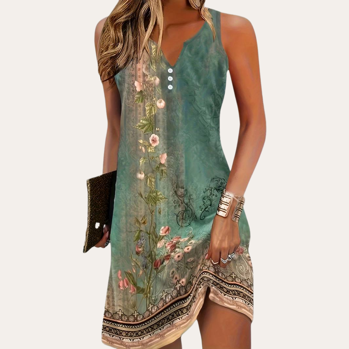 Damen Sommerkleid mit V-Ausschnitt und Knöpfen Freizeitkleid | Vestea