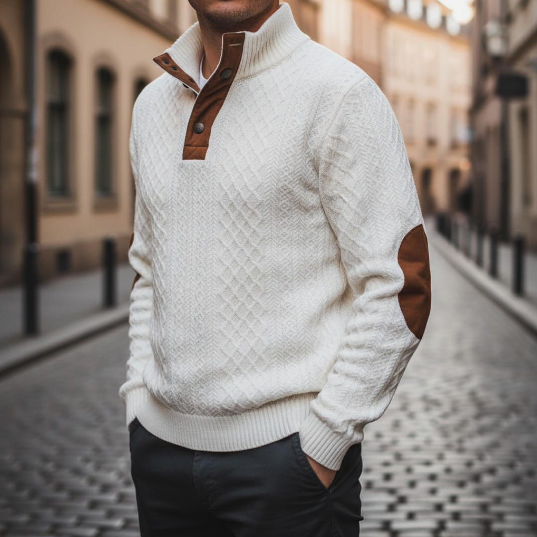 Herren Strickpullover mit Stehkragen und Knopfleiste | Vestea