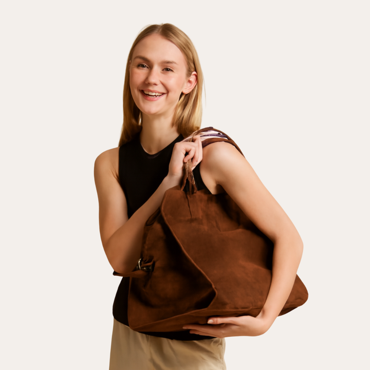 Damen Veloursleder Handtasche Doppelgriff | Vestea