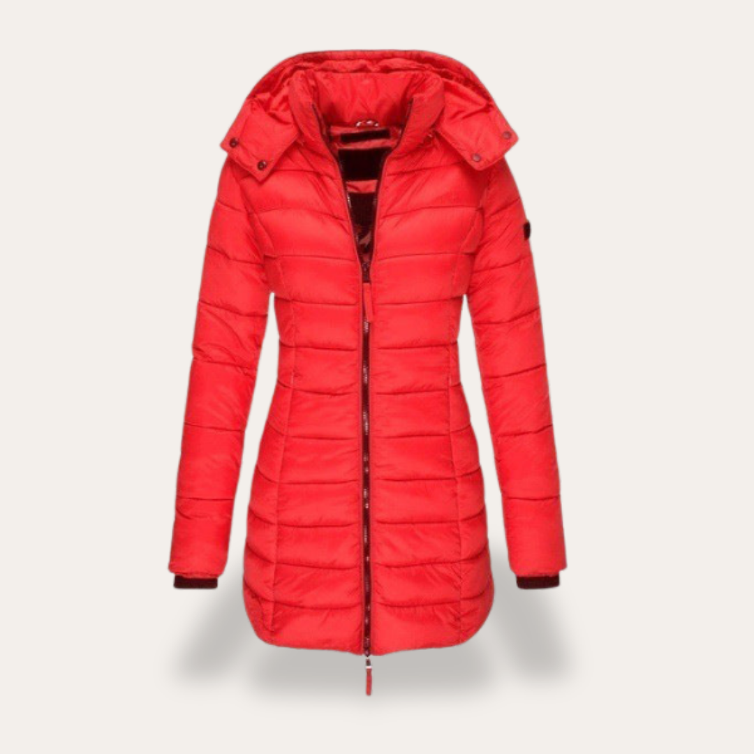 Damen Steppmantel mit Kapuze Winterjacke Reißverschluss | Vestea