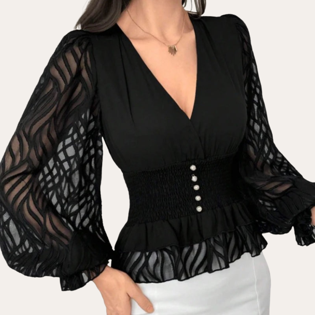 Damen Bluse mit Rüschen und Puffärmeln | Vestea