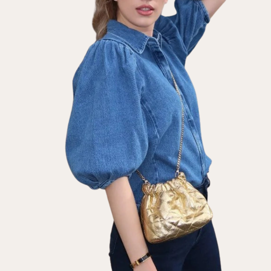 Damen Denim Bluse mit Puffärmeln | Vestea