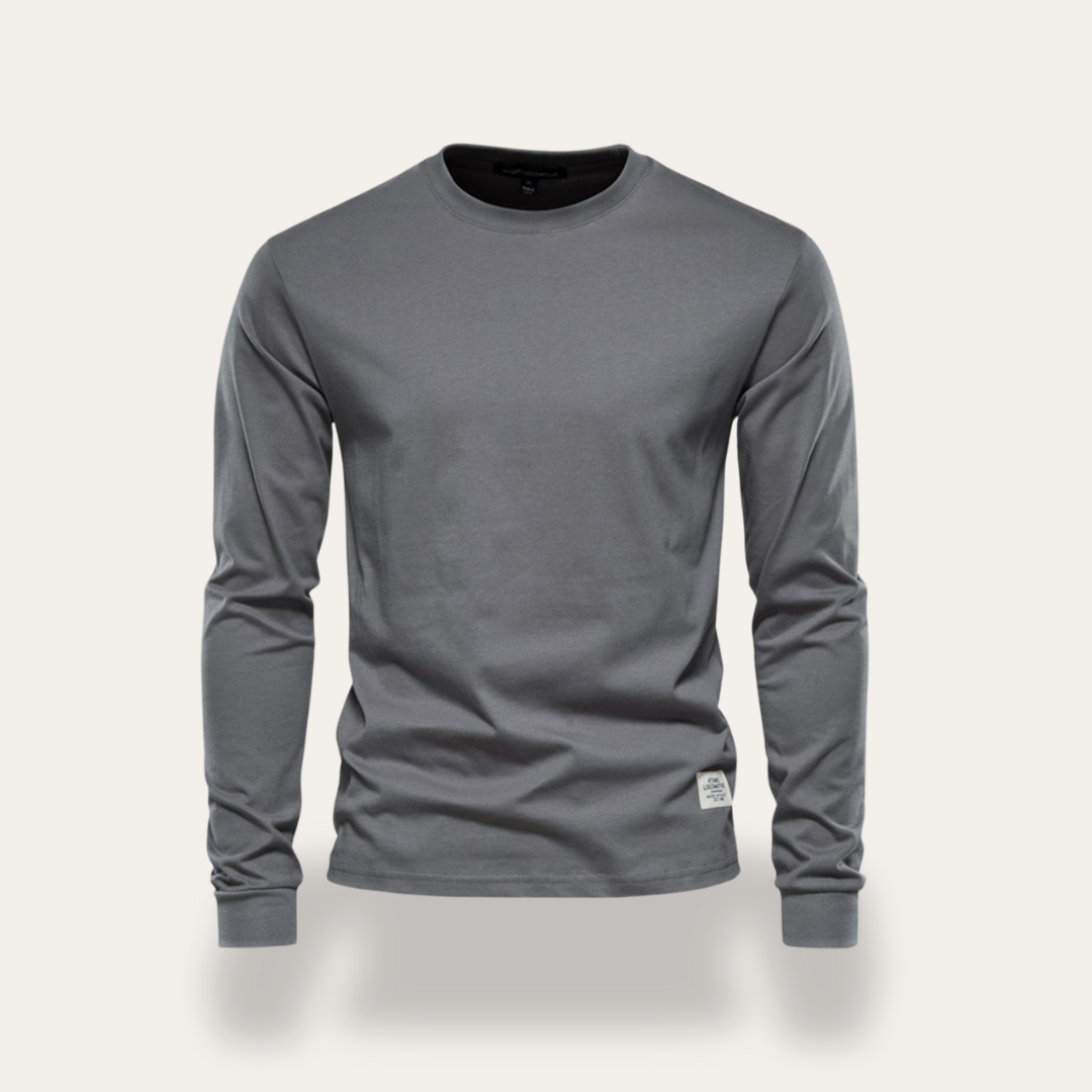 Herren Langarmshirt Rundhals Basic Freizeit Stretch | Vestea