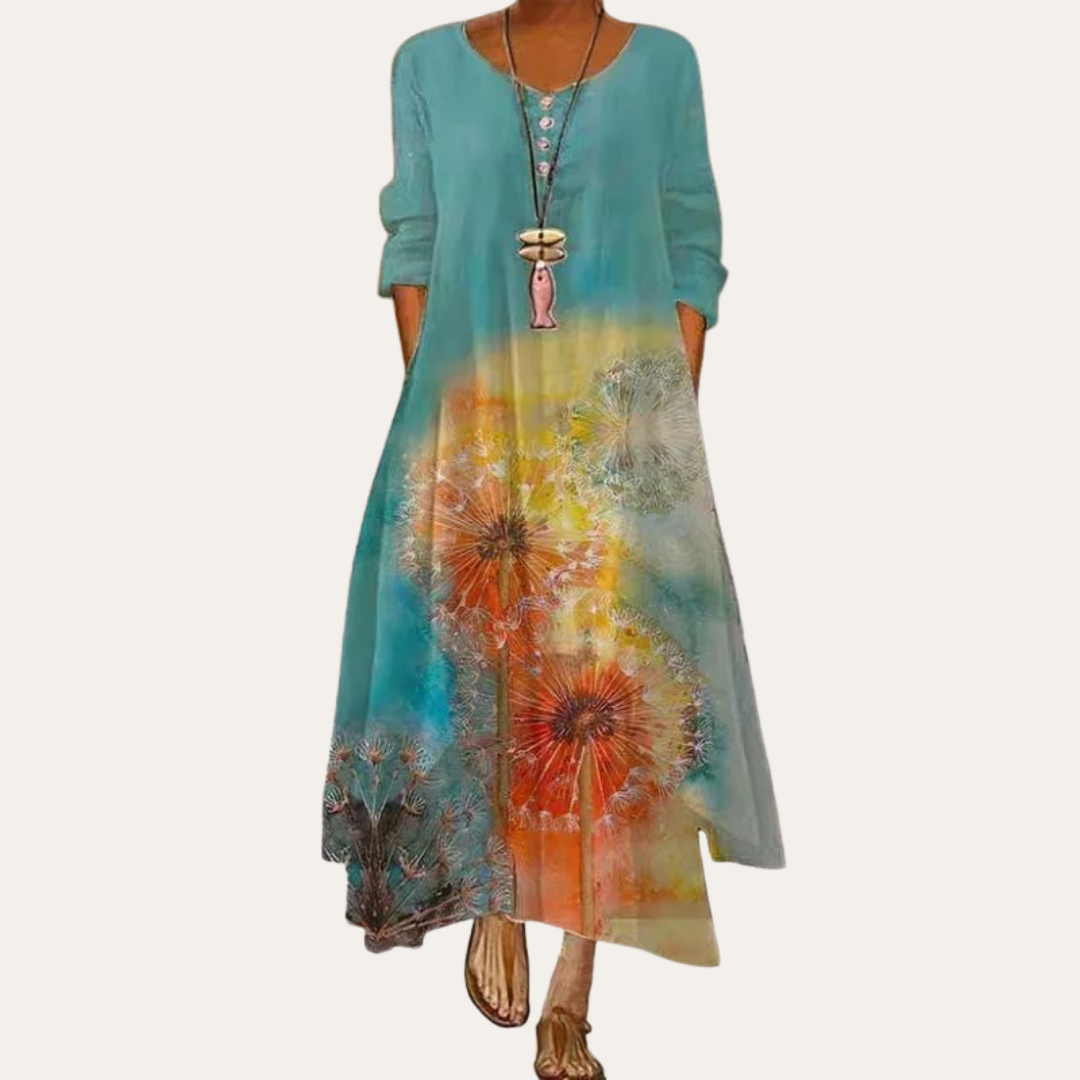 Blumenmuster Maxikleid Damen, Baumwolle | Vestea