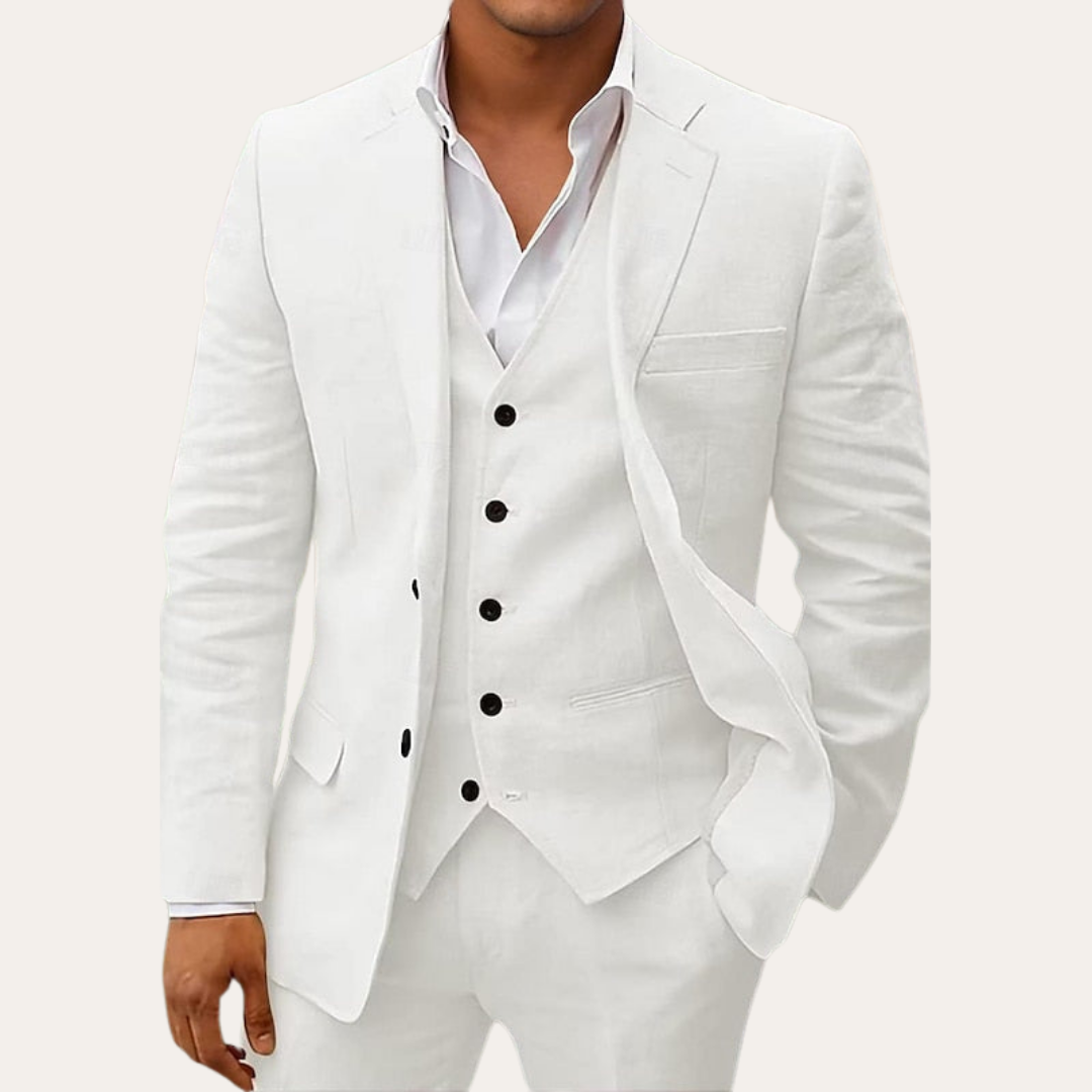 Herren Sommer Anzug 3-teilig Leinen Look Slim Fit Festlich | Vestea