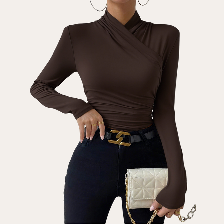 Damen Wickelshirt Langarm Slim Fit Bluse | Vestea