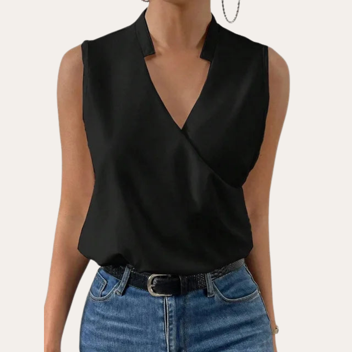 Wickeloptik Elegante Sommer Damen Bluse Ärmellos V-Ausschnitt | Vestea