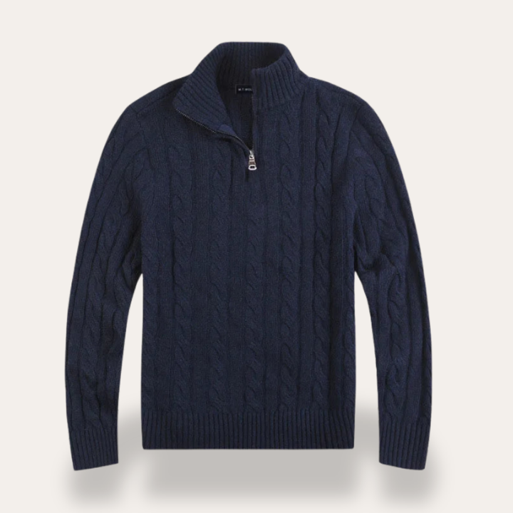 Herren Strickpullover Zopfmuster Wolle Halbzip | Vestea