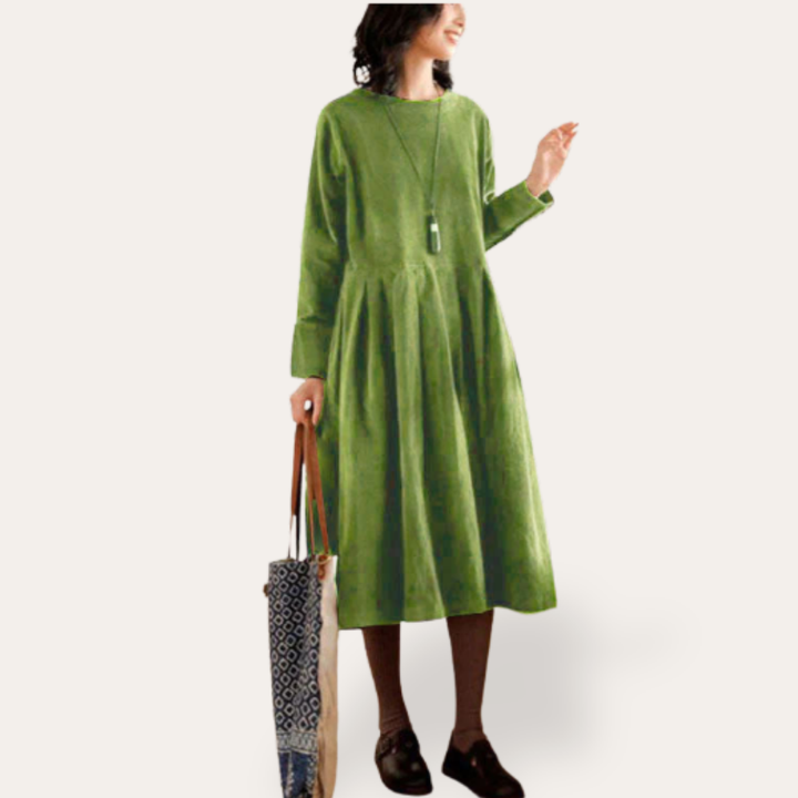 Damen Langarm Midi Kleid Cord | Vestea
