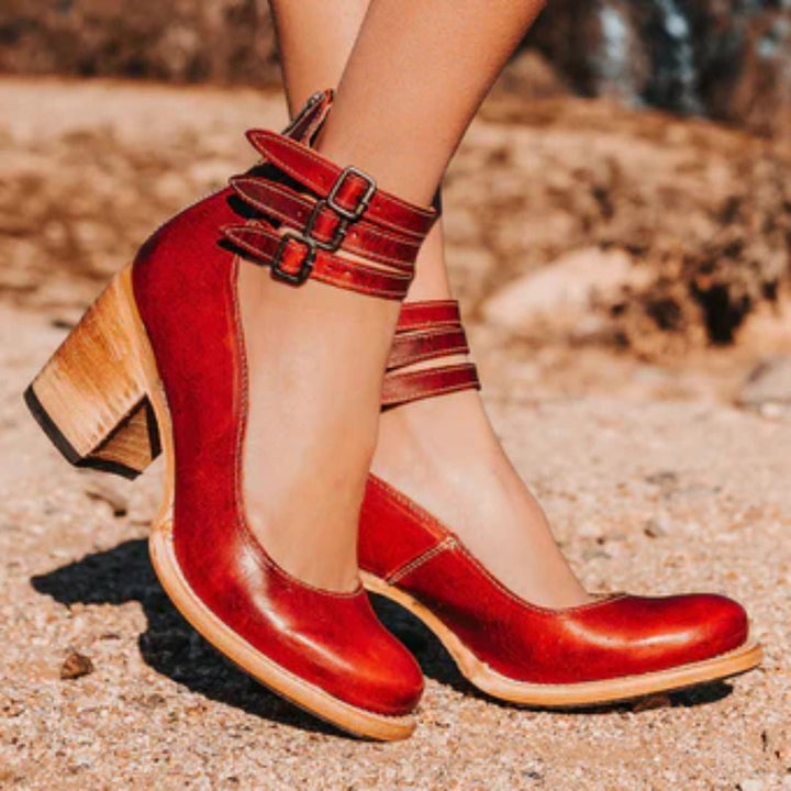 Damen Knöchelriemen Orthopädische Blockabsatz Pumps | Vestea