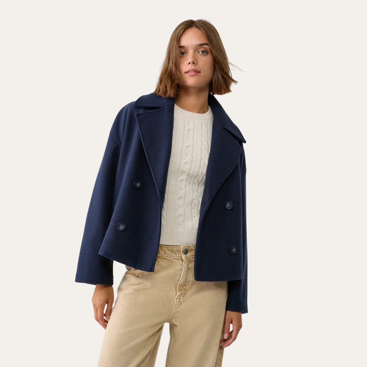 Damen Übergangsjacke Kurz Doppelreihig Blazer Stil | Vestea