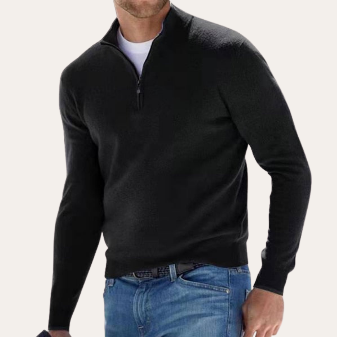 Herren Feinstrickpullover Halbzip Langarm Materialmix Freizeit | Vestea