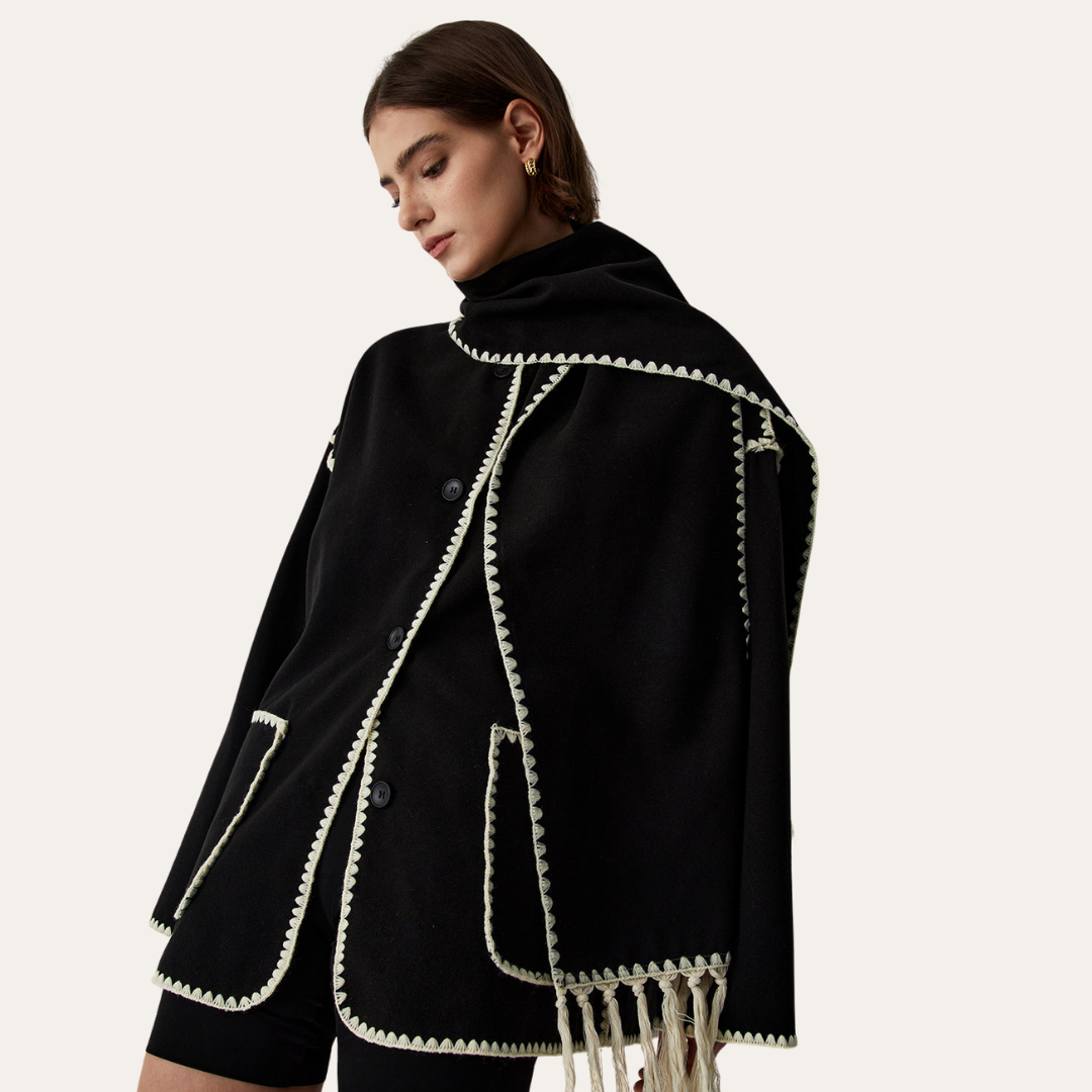 Damen Wollmantel mit Schal und Knopfleiste | Vestea