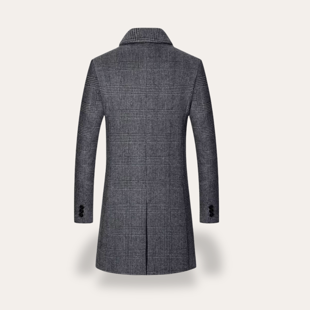 Herren Wollmantel Kariert Slim Fit Zweireiher Wintermantel | Vestea