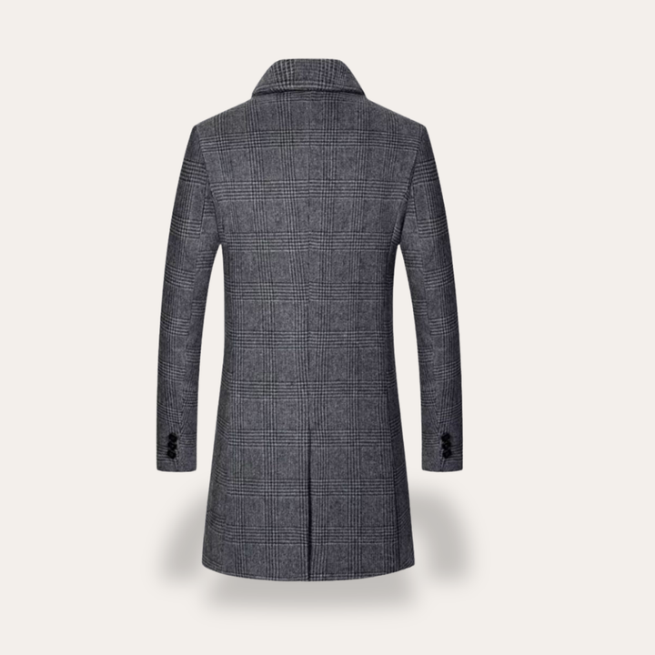 Herren Wollmantel Kariert Slim Fit Zweireiher Wintermantel | Vestea