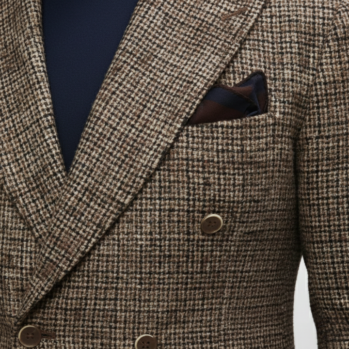 Men Double-Breasted Plaid Blazer