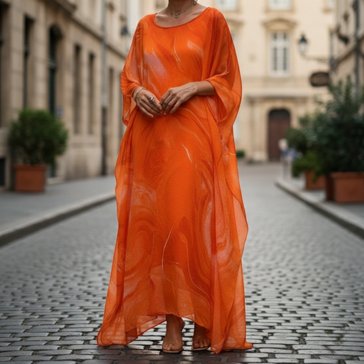 Maxi Dress Chiffon Marble Print Oversized Caftan Womens