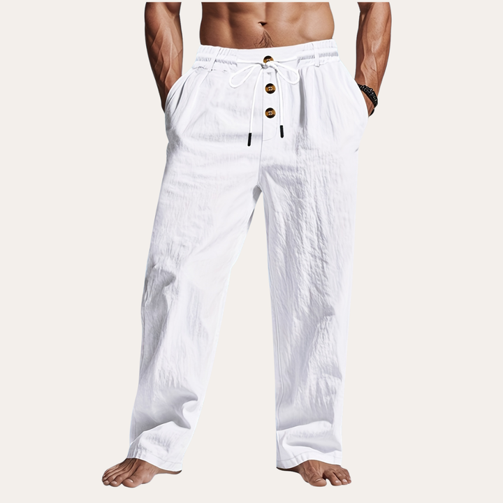 Herren Leinenhose mit Knöpfen, Atmungsaktive Sommerhose  | Vestea