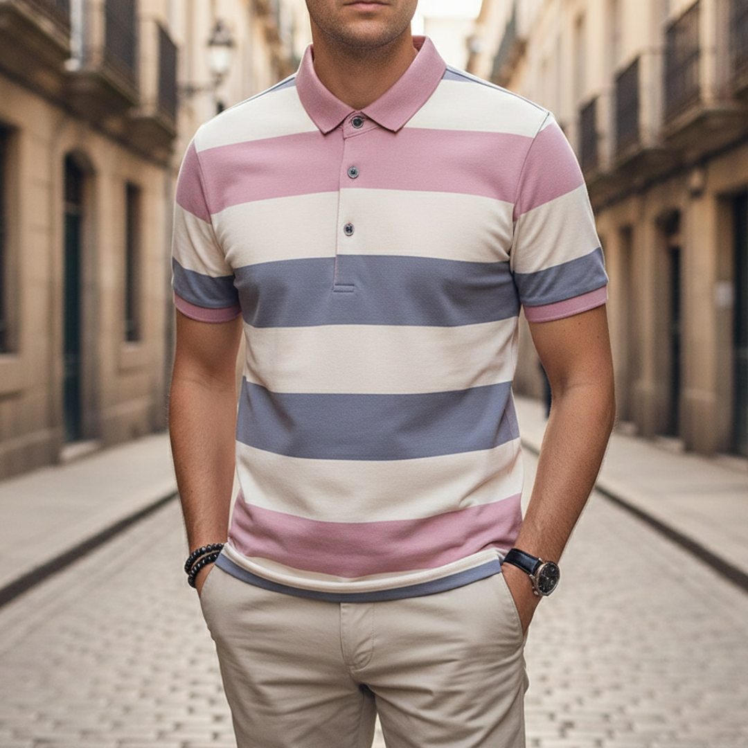 Camiseta de hombre con rayas y mangas cortas tipo polo
